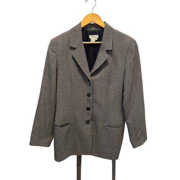 Vintage 90s Talbots 100% Wool Houndstooth Blazer Size 14 MadeinUSA DarkAcademia - Picture 2 of 7